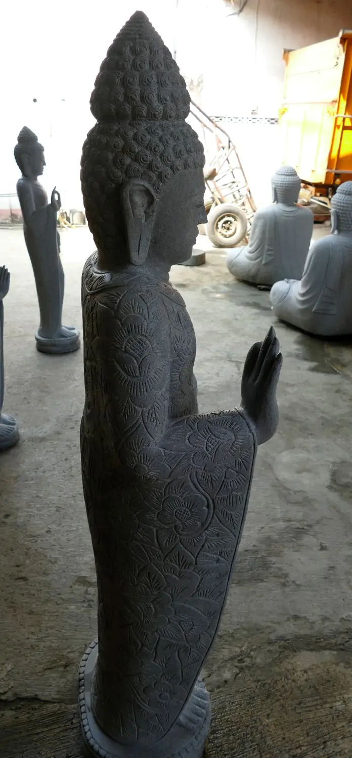  Product image 4 of the product “Standing Buddha with floral carving, Abudaya position. 54 x 36 x 176cm. Natural stone (river stone), stonemasonry ”
